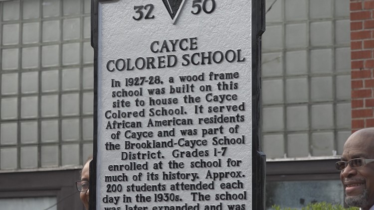 photo of the historical marker for the Cayce Colored School