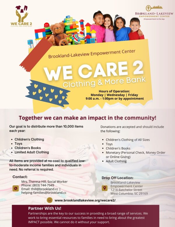 We Care 2 clothing bank flyer